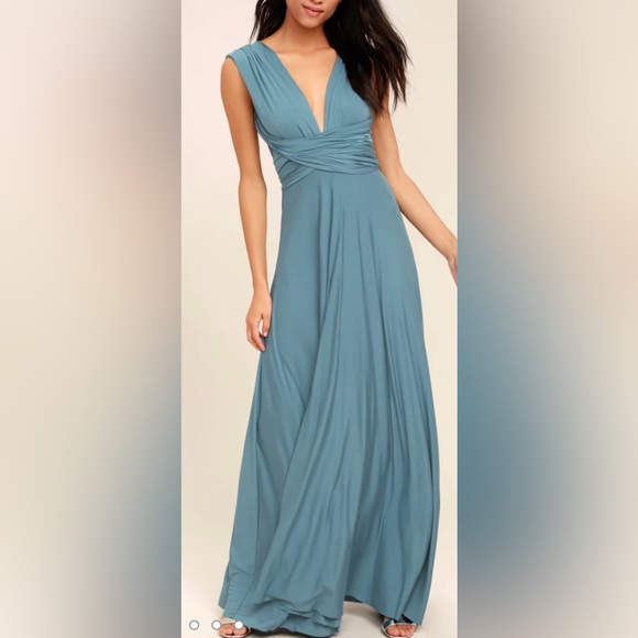 -SOLD- Lulu’s Tricks of the Trade Slate Blue Multi-way Maxi Dress - Picture 8 of 12
